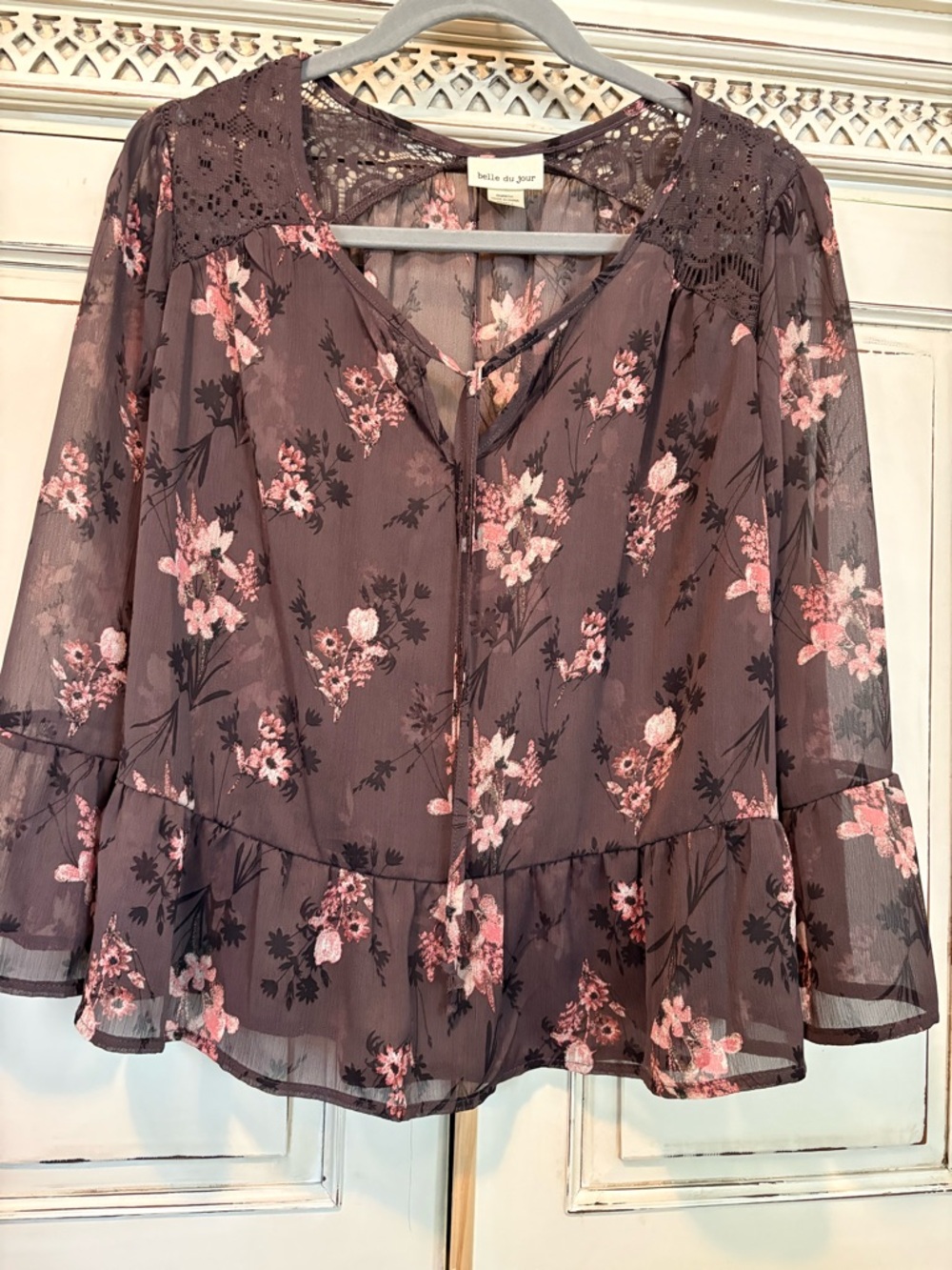 Belle Du Jour Mauve Floral Chiffon Tunic Blouse